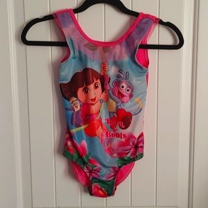 Dora and Boots one piece pink and blue swimming bathing suit size 6x